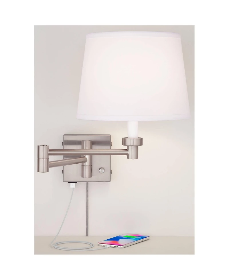 360 Lighting Vero Modern Swing Arm Wall Lamps Set of 2 Brushed Nickel Plug-in Light Fixture with Usb Charging Port for Bedroom Bedside