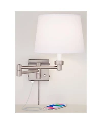 360 Lighting Vero Modern Swing Arm Wall Lamps Set of 2 Brushed Nickel Plug-in Light Fixture with Usb Charging Port for Bedroom Bedside