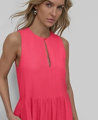 Dkny Jeans Women's Sleeveless Keyhole Crewneck Tiered Maxi Dress