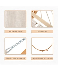 Outsunny 1-Person Hammock with Stand Set for Outside & Inside, 154" x 47" Wooden Frame, Cotton Fabric Bed, Safety Cords, 330 lbs. Weight Capacity, Ind