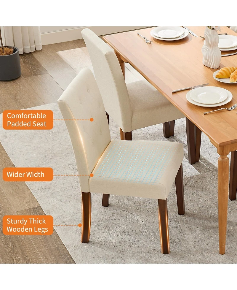 gaomon Set of 4 Button Tufted Parsons Dining Chairs, Upholstered Fabric Side Chairs with Solid Wood Legs
