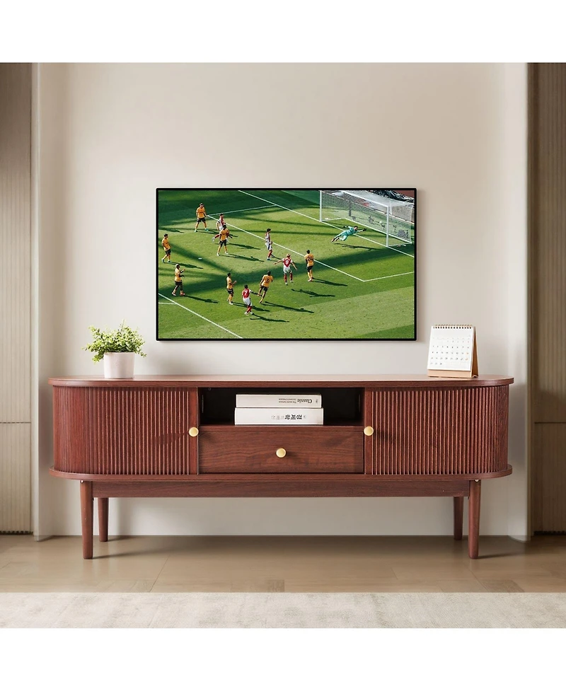 Gouun Mid-Century Modern 58-Inch Rolling Door Tv Stand with Drawer