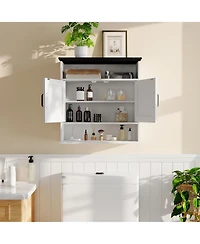 homfan Bathroom Wall Cabinet - Medicine Cabinet with Barn Doors and Adjustable Shelf - Wall Cabinet for Bathroom, Kitchen, Laundry Room