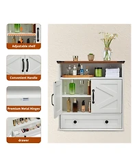homfan Wall Mounted Bathroom Cabinet with Barn Doors - Medicine Cabinet Over Toilet, Adjustable Shelf and Drawer