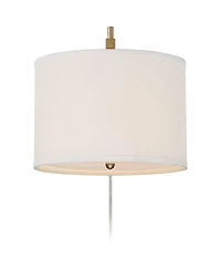 360 Lighting Adair Mid Century Modern Wall Lamps Set of 2 Smart Sockets Warm Brass Plug-In 12" Fixture Linen Drum Shades for Bedroom