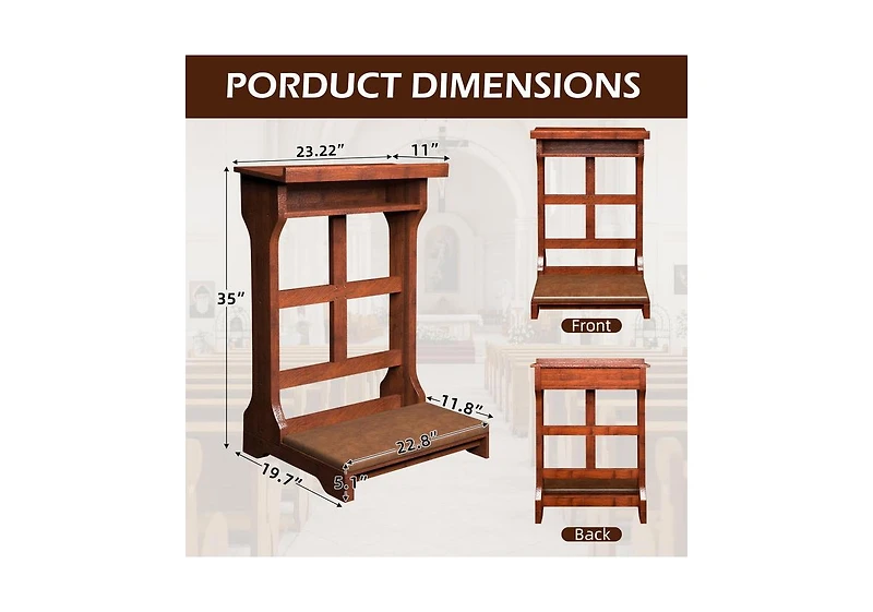 Aecojoy Acacia Wood Prayer Kneeler Bench with Storage Shelf and Soft Cushion, Comfortable Wooden Kneeling Meditation Seiza Stool for Praying