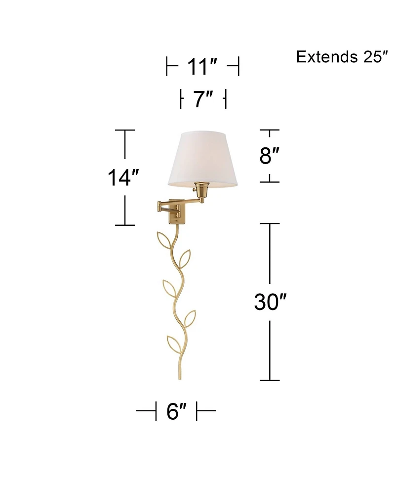 360 Lighting Clement Modern Swing Arm Wall Lamps Set of 2 with Cord Covers Warm Brass Plug-in Light Fixture Linen Drum Shade for Bedroom Bedside