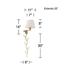 360 Lighting Clement Modern Swing Arm Wall Lamps Set of 2 with Cord Covers Warm Brass Plug-in Light Fixture Linen Drum Shade for Bedroom Bedside