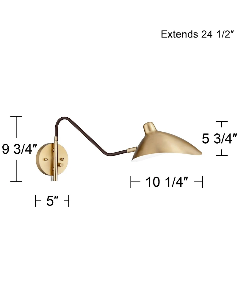 360 Lighting Colborne Mid Century Modern Swing Arm Wall Lamps Set of 2 Brass Plug-in Light Fixture Up Down Metal Shade for Bedroom Living Room