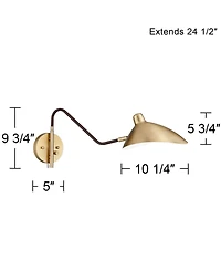 360 Lighting Colborne Mid Century Modern Swing Arm Wall Lamps Set of 2 Brass Plug-in Light Fixture Up Down Metal Shade for Bedroom Living Room