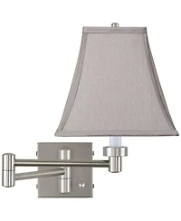Possini Euro Design Modern Swing Arm Wall Lamp Brushed Nickel Plug-In Light Fixture Pewter Square Shade for Bedroom Bedside