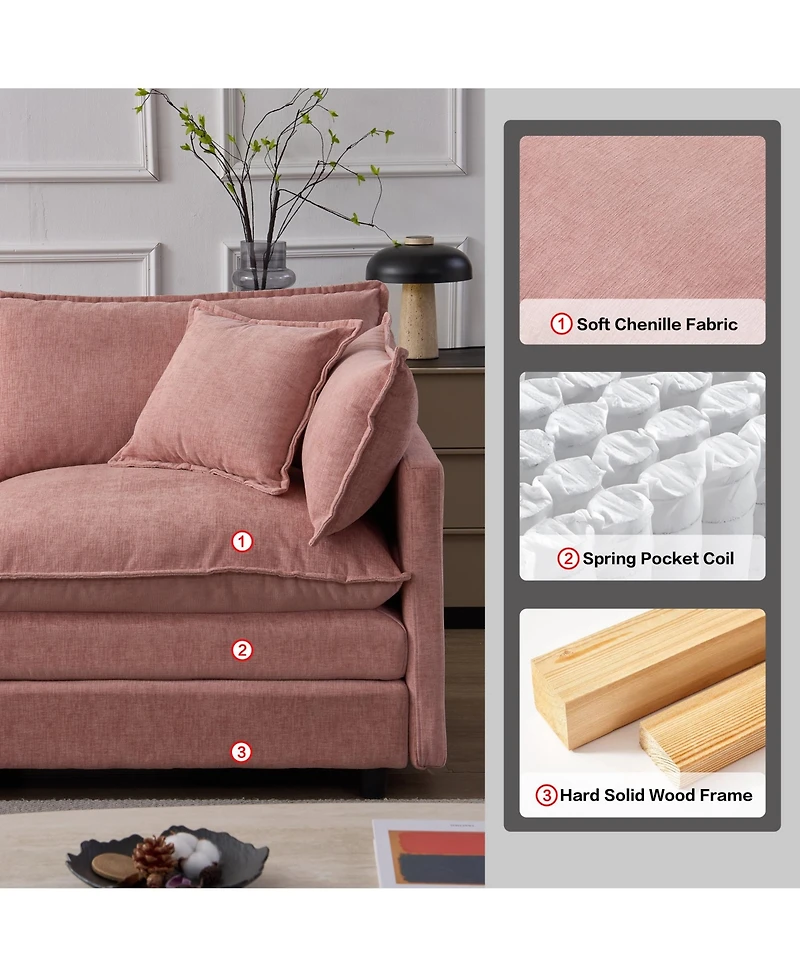 Rainsken 105" Modular Sectional Sofa, Soft Chenille Fabric Couch, 3 Seater Sofa with Flexible Movable Ottoman for Living Room