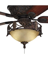 Casa Vieja 52" Contessa Industrial Rustic Indoor Ceiling Fan Led Light Bronze Copper Cherry Scavo Glass Living Kitchen Room Home