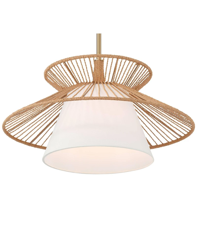 Possini Euro Design Aire 24" Mid Century Modern Pendant Chandelier Ceiling Light Fixture Dining Room Over Table Gold Finish Rope Fabric