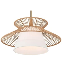 Possini Euro Design Aire 24" Mid Century Modern Pendant Chandelier Ceiling Light Fixture Dining Room Over Table Gold Finish Rope Fabric