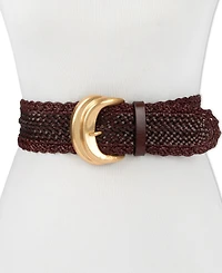 Sam Edelman Women's Wide Width Leather and Raffia Braided Waist Belt