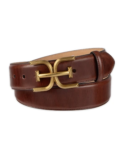 Sam Edelman Women's Double-e Plaque Buckle Leather Belt