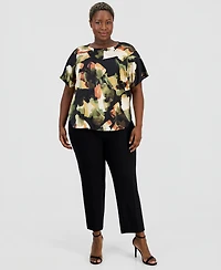Anne Klein Plus Printed Boat-Neck Short-Sleeve Top