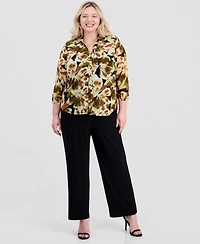 Anne Klein Plus Shirred 3/4-Sleeve Shirt