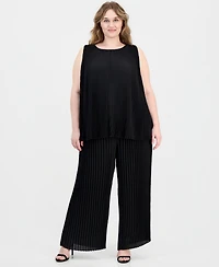 Anne Klein Plus Round-Neck Sleeveless Pleated Top