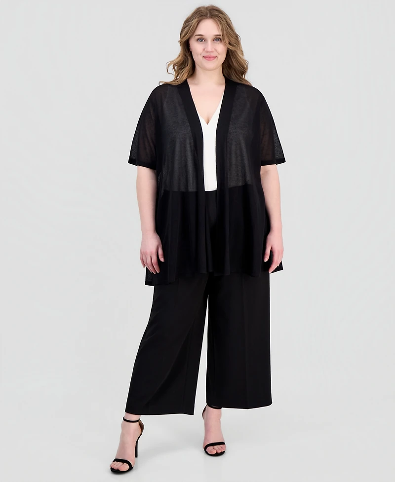 Anne Klein Plus Open-Front Short-Sleeve Cardigan