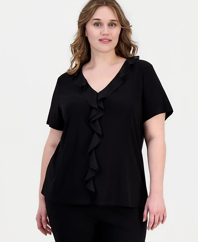 Anne Klein Essentials Plus Ruffled Short-Sleeve Top