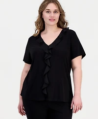 Anne Klein Essentials Plus Ruffled Short-Sleeve Top