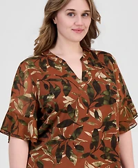 Anne Klein Essentials Plus Split-Neck Ruffled-Cuff Top
