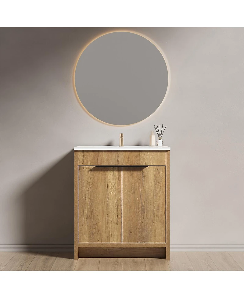 Sillysis 30 Inch Bathroom Vanity with Sink , Fluted 3D Panel Design, 2 Soft Close Drawers and Ceramic Top