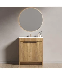Sillysis 30 Inch Bathroom Vanity with Sink , Fluted 3D Panel Design, 2 Soft Close Drawers and Ceramic Top