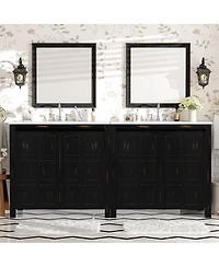 Sillysis 72 Inch Double Sink Bathroom Vanity, Solid Wood Frame, Espresso Distressed Finish, Soft Close Doors and Ceramic Top Storage Cabinet