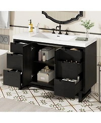 Sillysis 47.2 Inch Bathroom Vanity with Sink, Modern Freestanding Cabinet, 6 Soft Close Drawers, Smc Resin Top, Ample Storage