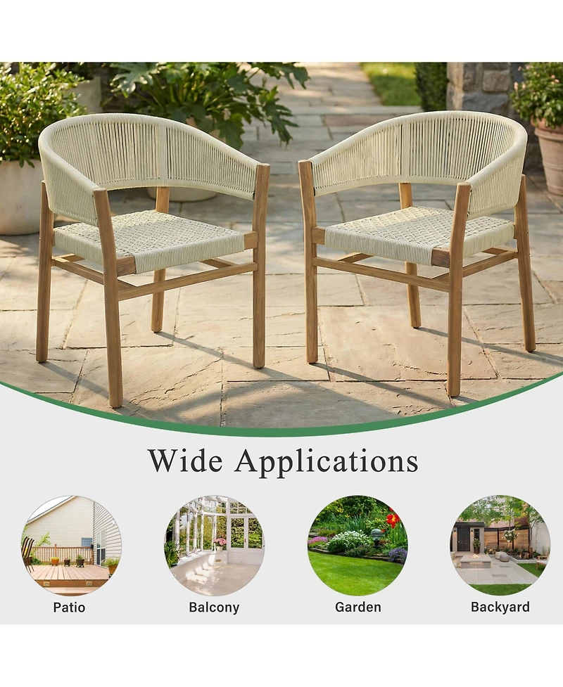 Rainsken Outdoor Accent Chairs Set of 2, Rope-Woven Design Armchair with Curved Backrest and Supportive Seating for Backyard, Porch, Garden