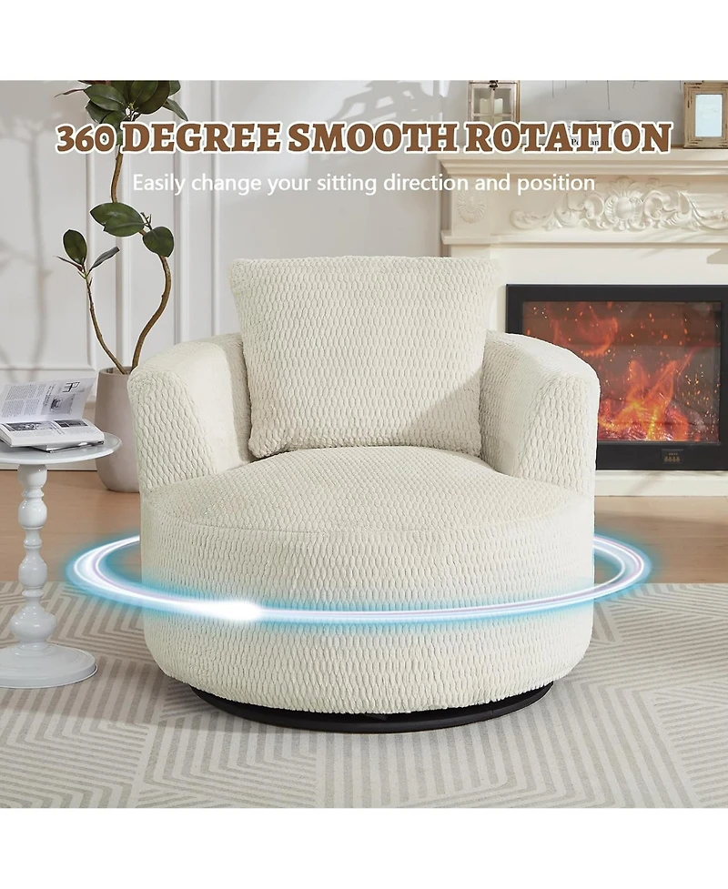 Rainsken 360 degrees Swivel Accent Chair, Modern Compressible Barrel Chair with Wooden Frame, Comfort Seating for Living Room, Reading Room, Office