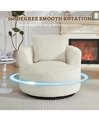 Rainsken 360 degrees Swivel Accent Chair, Modern Compressible Barrel Chair with Wooden Frame, Comfort Seating for Living Room, Reading Room, Office