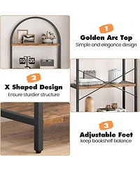 gaomon 5-Tier Arched Bookshelf, Gold and White Marble Effect Tall Bookcase with Metal Frame