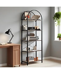 gaomon 5-Tier Modern Arched Bookshelf with Metal Frame, Tall Open Display Storage Rack