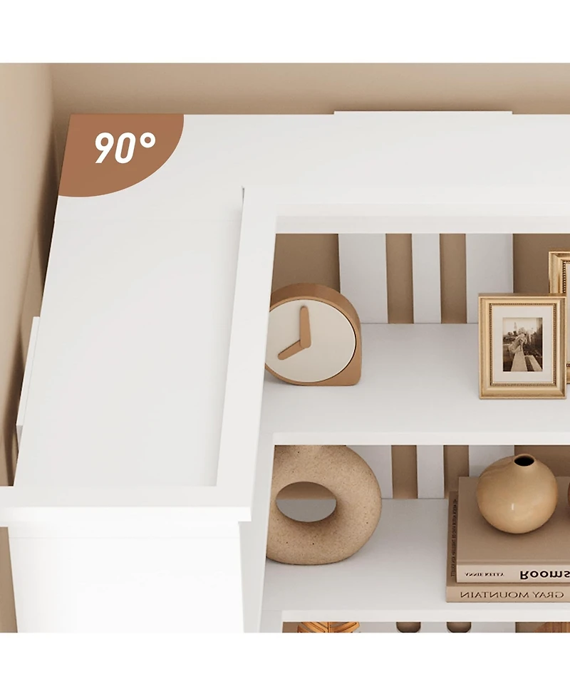 gaomon Tall 5-Tier L-Shaped Wooden Corner Bookshelf with Open Storage