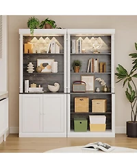 gaomon 5-Tier Bookshelf with Storage Cabinet and Adjustable Lighting, Roman Column Display Case