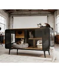 Zeus and Ruta 55.12" Spacious Glass Cat House with Tempered for Living Room, Hallway, Study Home