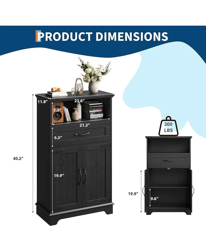 gaomon Farmhouse Storage Cabinet with Doors and Drawers, Freestanding