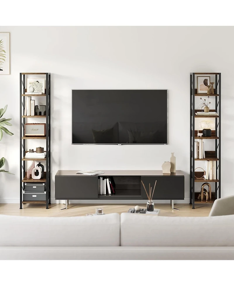 gaomon Narrow 6-Tier Tall Skinny Bookshelf with Metal Frame, Rustic Industrial Corner Storage Rack