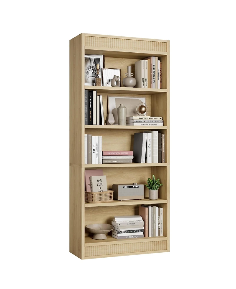 gaomon Tall Vintage 5-Tier Wooden Bookshelf with Double Fluted Design