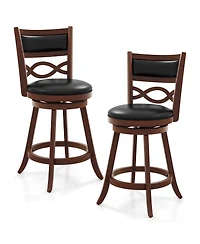 Gymax Bar Stools Set of 2 with Rubber Wood Frame Faux Leather Upholstered Seat
