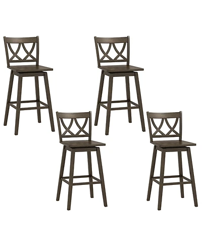Gymax Bar Stool Set of 4 w/Rubber Wood Frame Swivel Seat Ergonomic Backrest