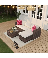 gaomonPieces Patio Furniture Set, Outdoor Glass Table and Cushions with Rattan Wicker Chairs, Set for Porch, Balcony, Backyard