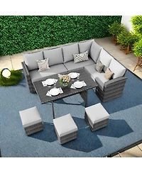 Gaomon 7 piece outdoor patio furniture set with all weather rattan sectional sofa, dining table, and seating for up to 9-ideal for garden or porch.