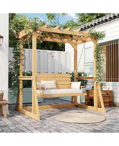 Homsee Solid Wood Pavilion Style Swing Chair, Garden Swing, Porch Swing