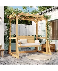 Homsee Solid Wood Pavilion Style Swing Chair, Garden Swing, Porch Swing