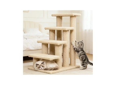 Zeus & Ruta Multi Level Carpeted Cat Tree Tower with Scratching Post and Pet Stairs for Indoor Cats